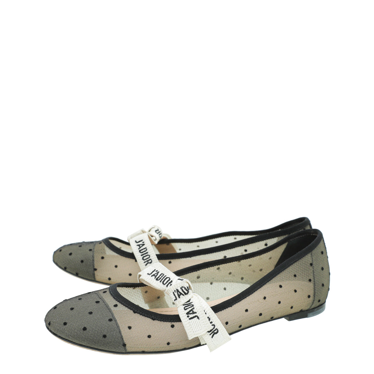 Christian Dior Black Miss J'adior Mesh Dot Flat Ballerina 39.5