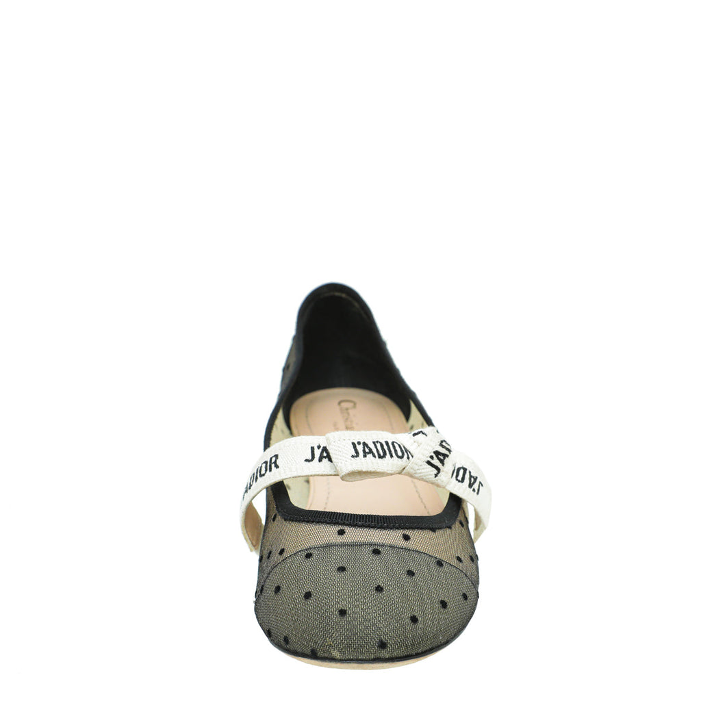 Christian Dior Black Miss J'adior Mesh Dot Flat Ballerina 39.5