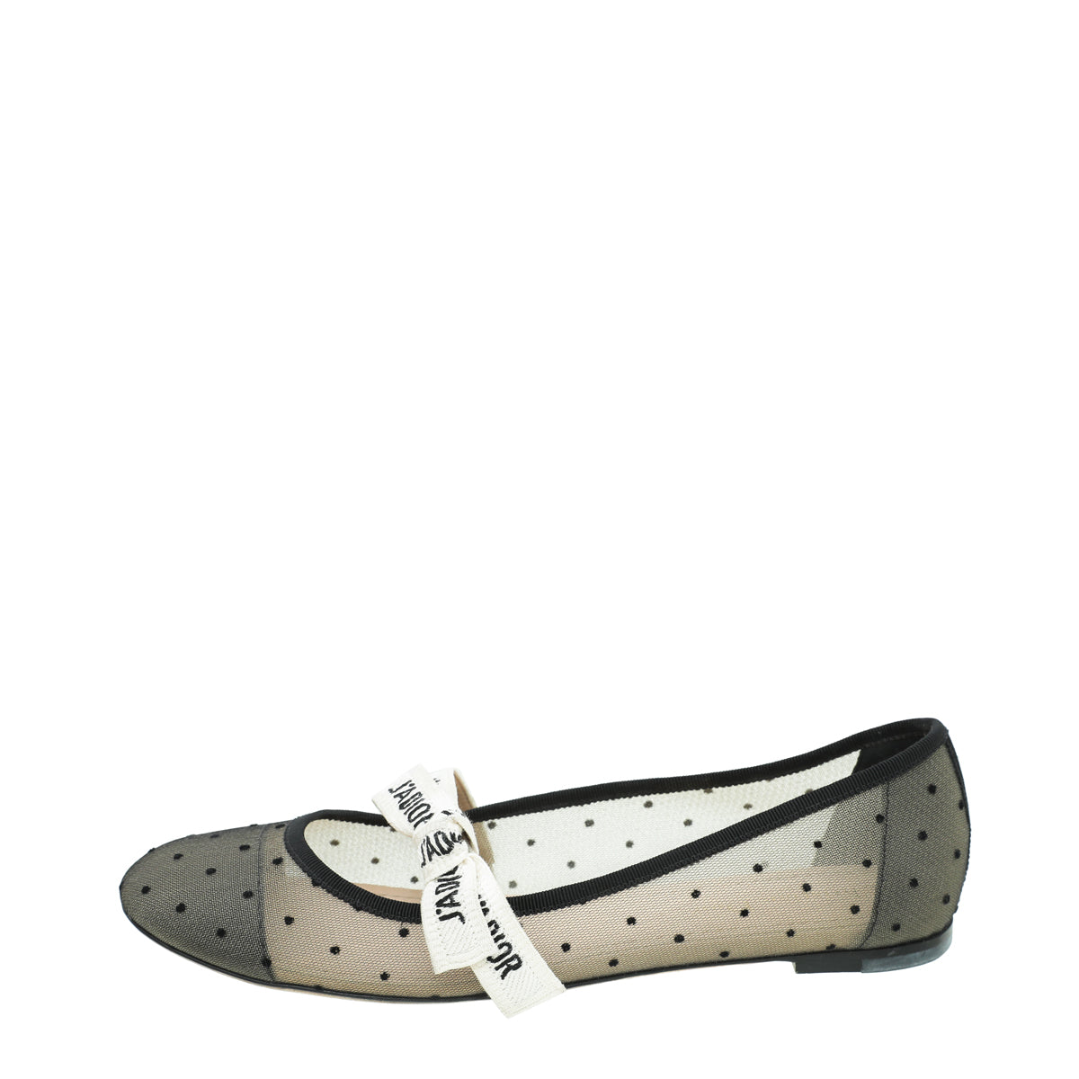 Christian Dior Black Miss J'adior Mesh Dot Flat Ballerina 39.5