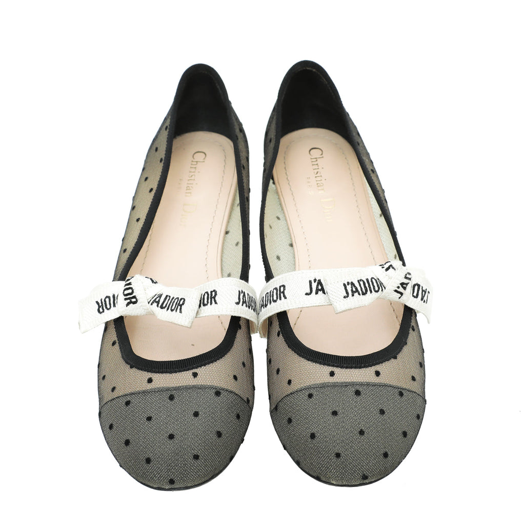 Christian Dior Black Miss J'adior Mesh Dot Flat Ballerina 39.5