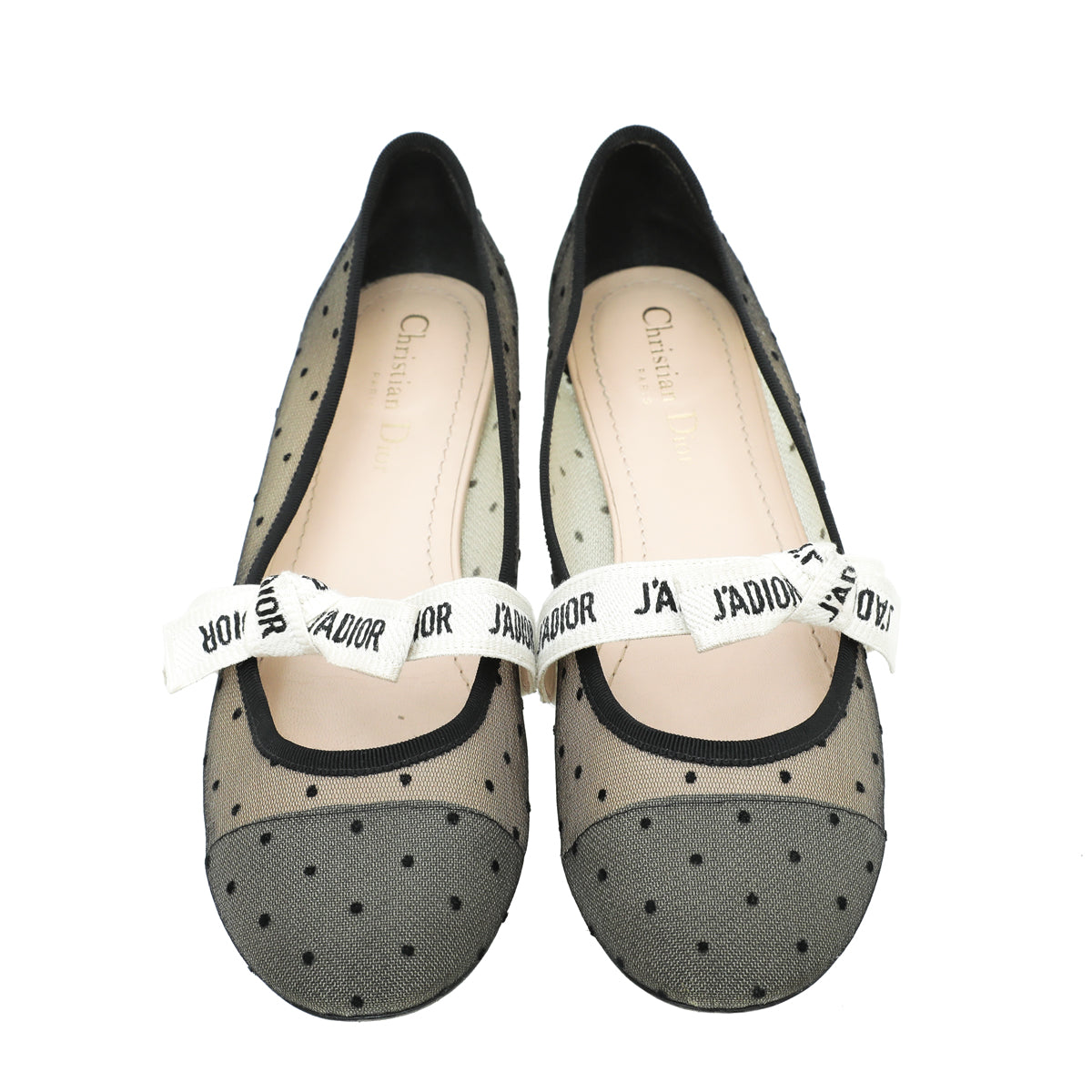Christian Dior Black Miss J'adior Mesh Dot Flat Ballerina 39.5