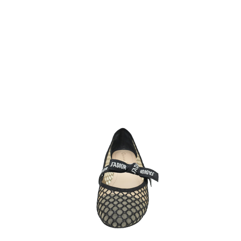 Christian Dior Black Miss J'adior Fishnet Mesh Flat Ballerina 39