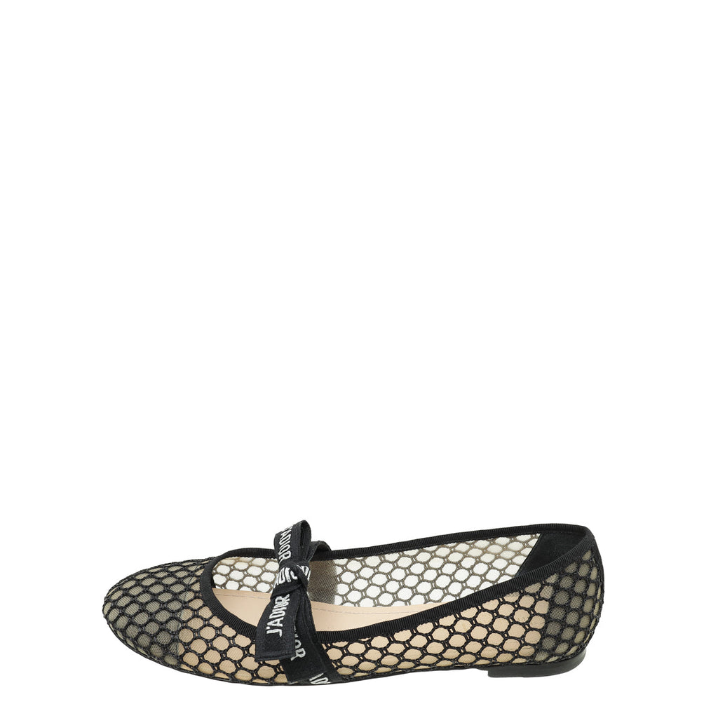 Christian Dior Black Miss J'adior Fishnet Mesh Flat Ballerina 39