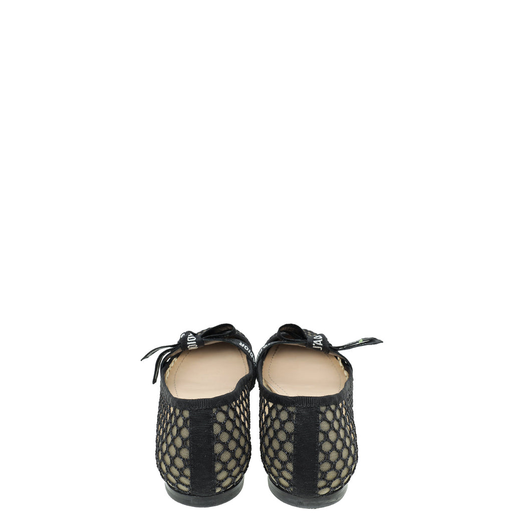 Christian Dior Black Miss J'adior Fishnet Mesh Flat Ballerina 39