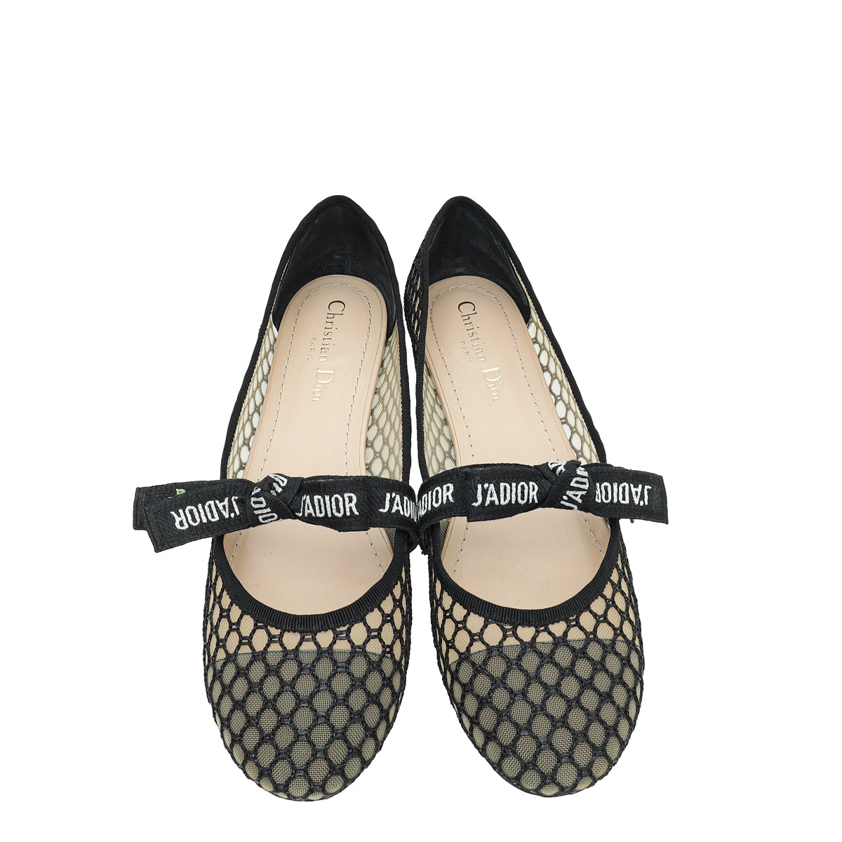 Christian Dior Black Miss J'adior Fishnet Mesh Flat Ballerina 39