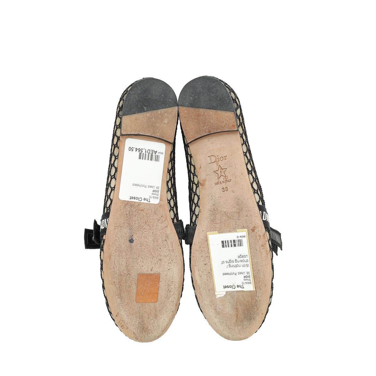 Christian Dior Black Miss J'adior Fishnet Mesh Flat Ballerina 39