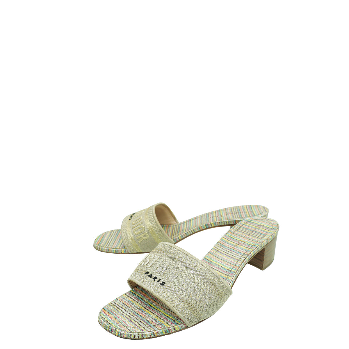 Christian Dior Gold Multicolor Dway Heeled Slide Sandals 39