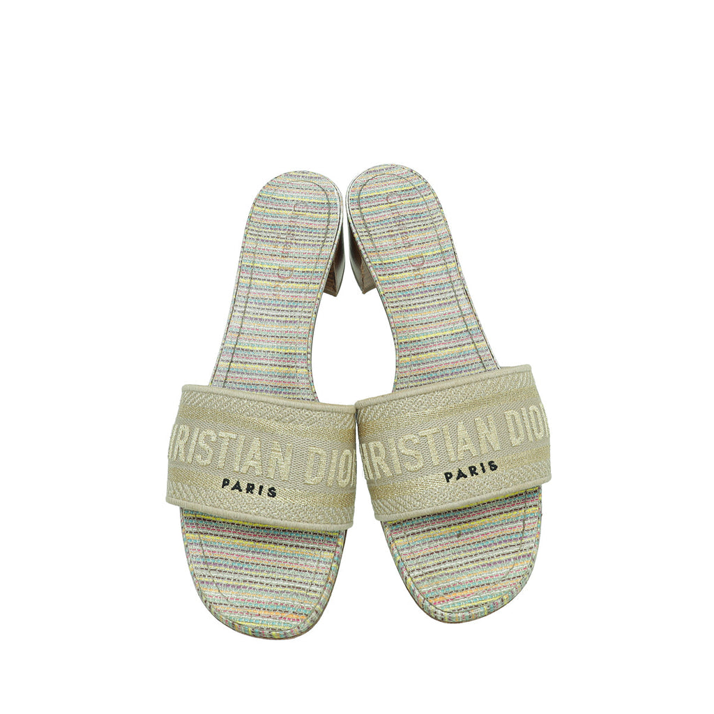Christian Dior Gold Multicolor Dway Heeled Slide Sandals 39
