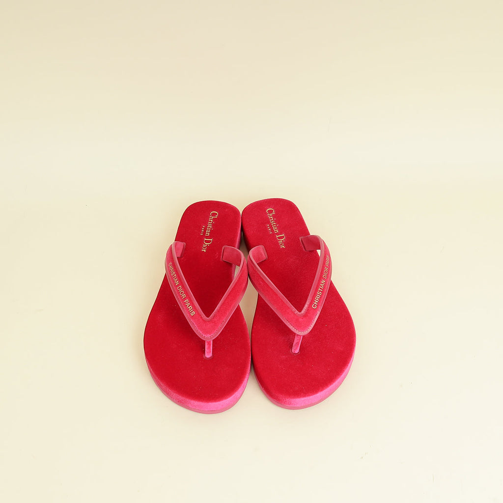Christian Dior Rani Pink Velvet Diorsea Thong Sandal 39