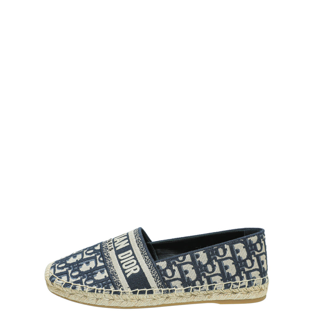 Christian Dior Navy Blue Oblique Embroidered Granville Espadrille 39