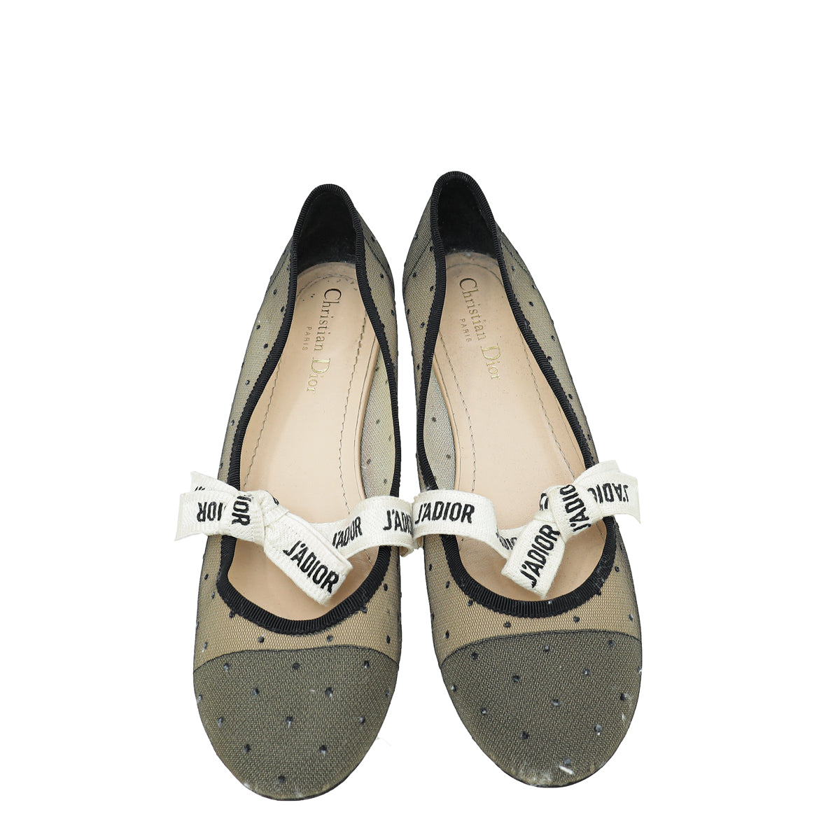 Christian Dior Black Miss J'adior Mesh Dot Flat Ballerina 40.5