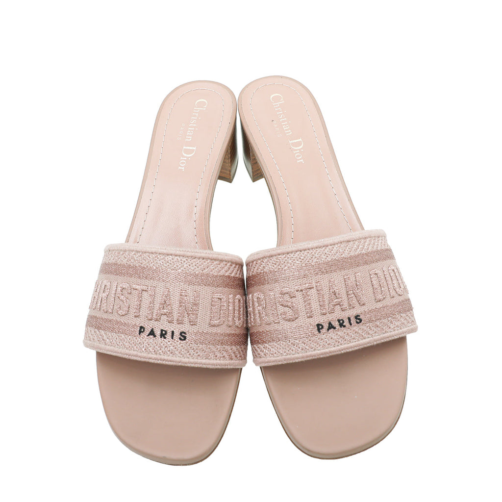 Christian Dior Rose De Vents Dway Embroidered Cotton Slide Mules 40