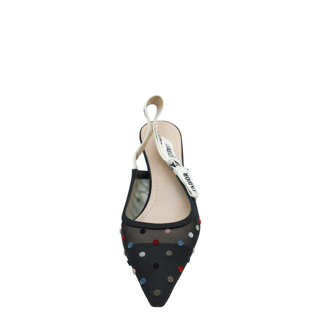 Christian Dior Black J'adior Mini Velvet Dot Mesh Slingback Pump 40