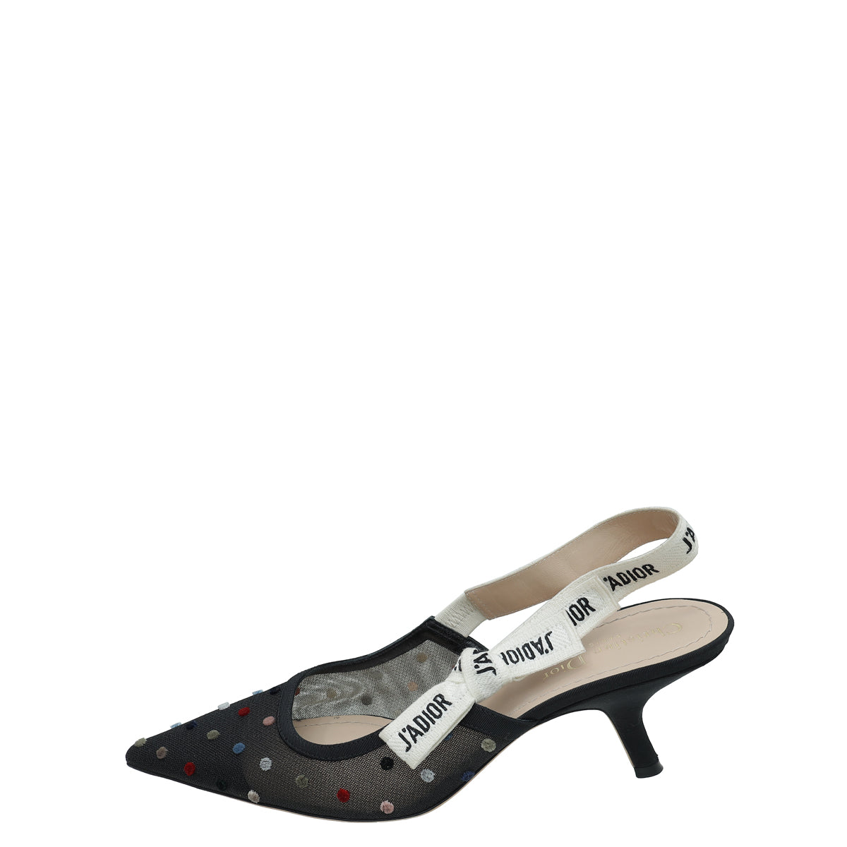 Christian Dior Black J'adior Mini Velvet Dot Mesh Slingback Pump 40