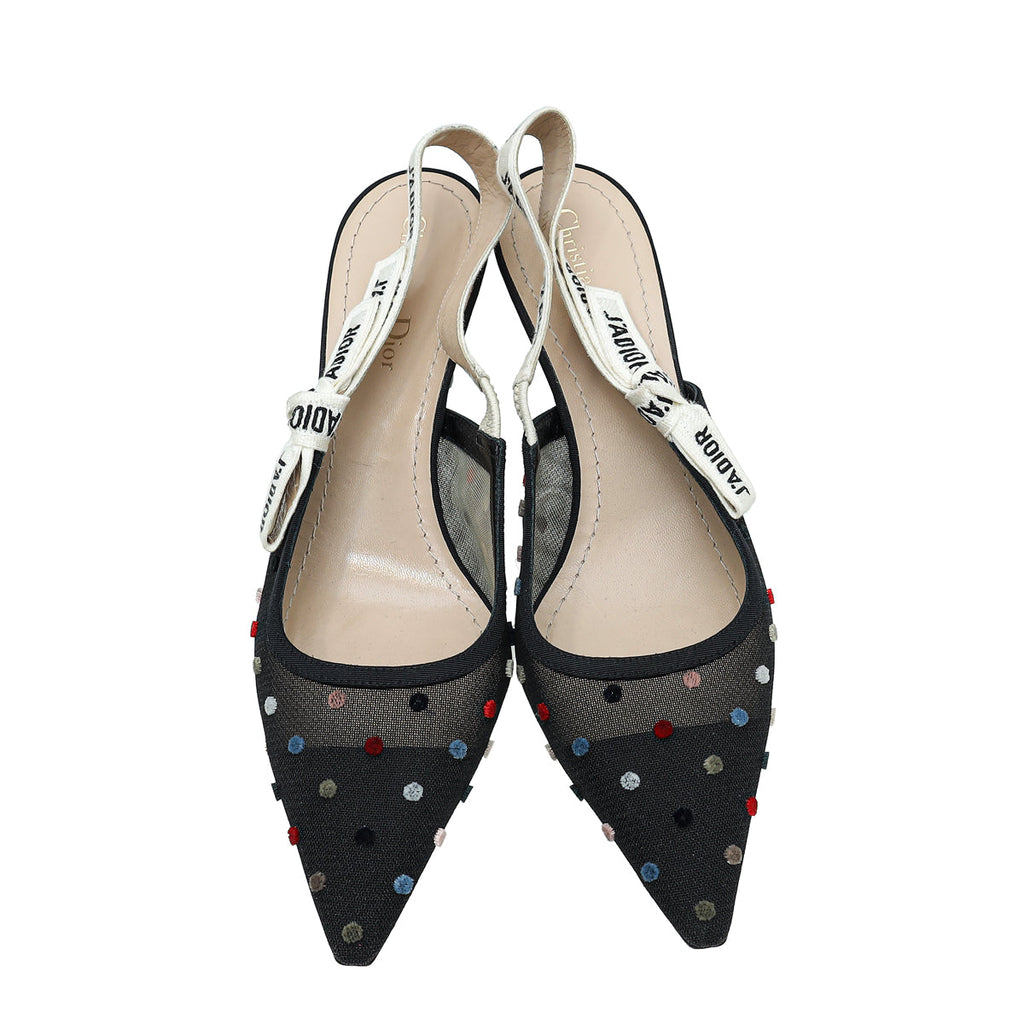 Christian Dior Black J'adior Mini Velvet Dot Mesh Slingback Pump 40
