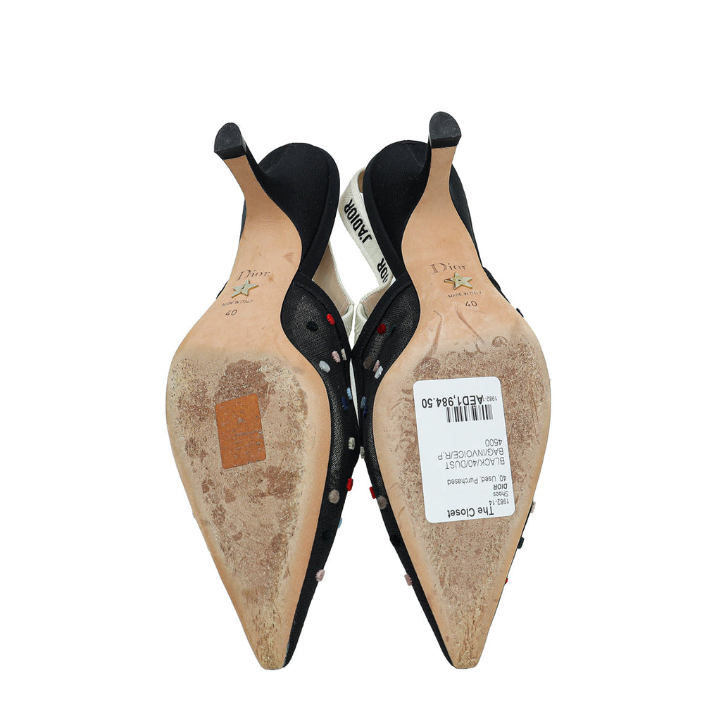 Christian Dior Black J'adior Mini Velvet Dot Mesh Slingback Pump 40