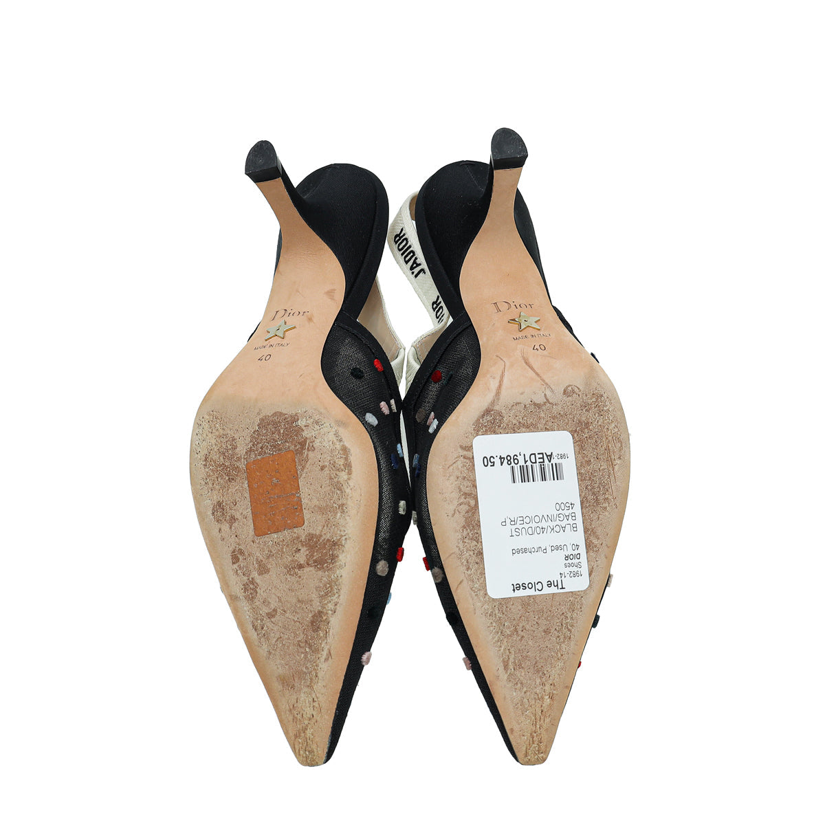 Christian Dior Black J'adior Mini Velvet Dot Mesh Slingback Pump 40