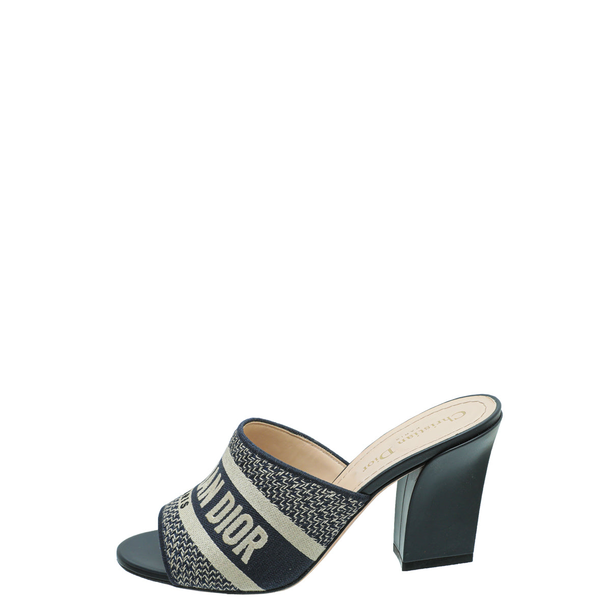 Christian Dior Navy Blue Dway Embroidered Cotton Heeled Mules 36.5