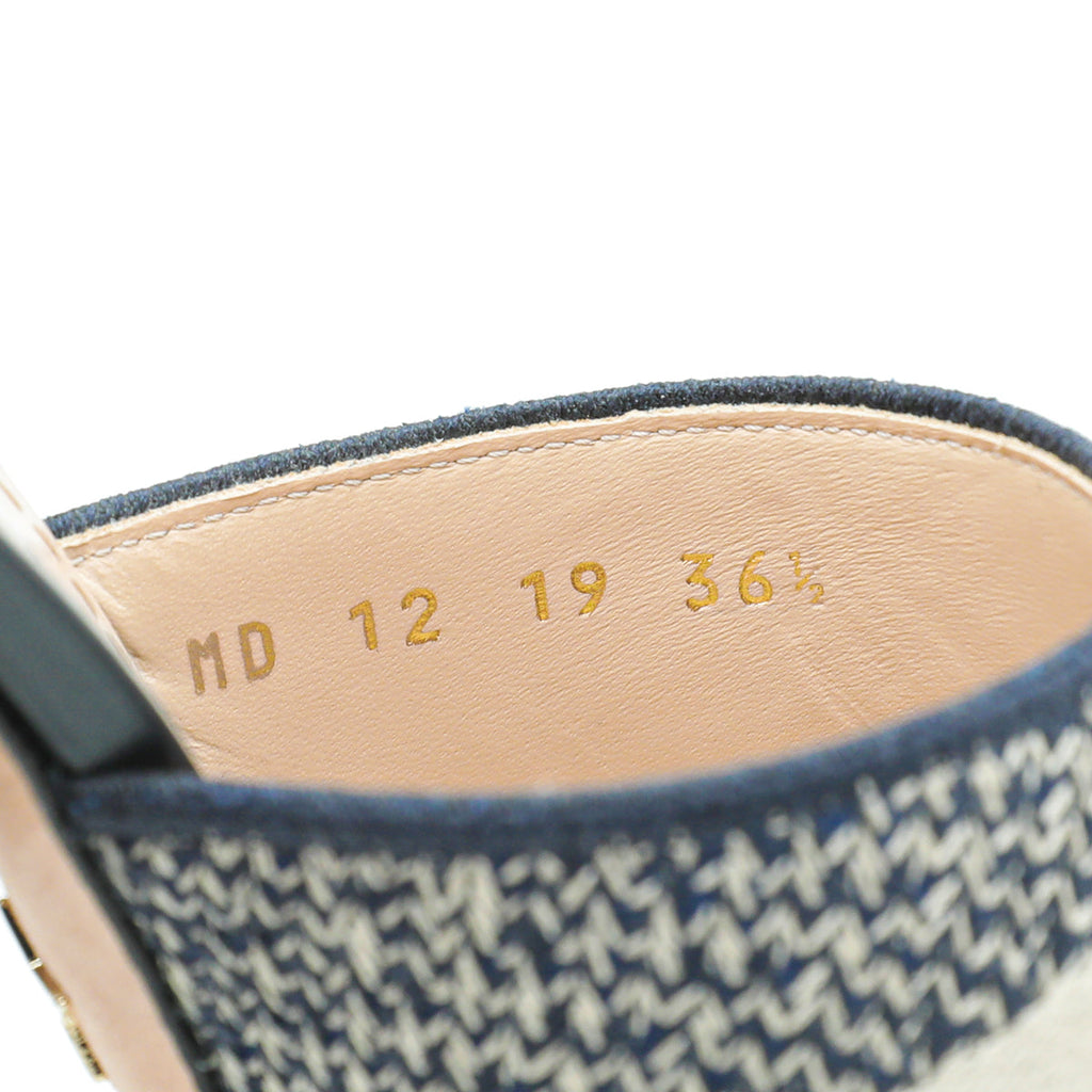 Christian Dior Navy Blue Dway Embroidered Cotton Heeled Mules 36.5