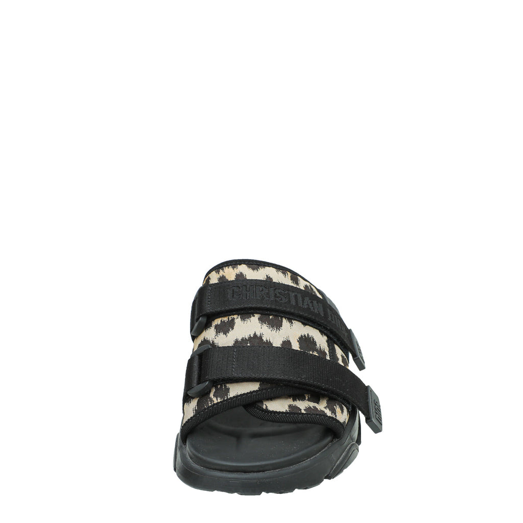 Christian Dior Bicolor D-Wander Leopard Slide Technical Fabric Sandal 39