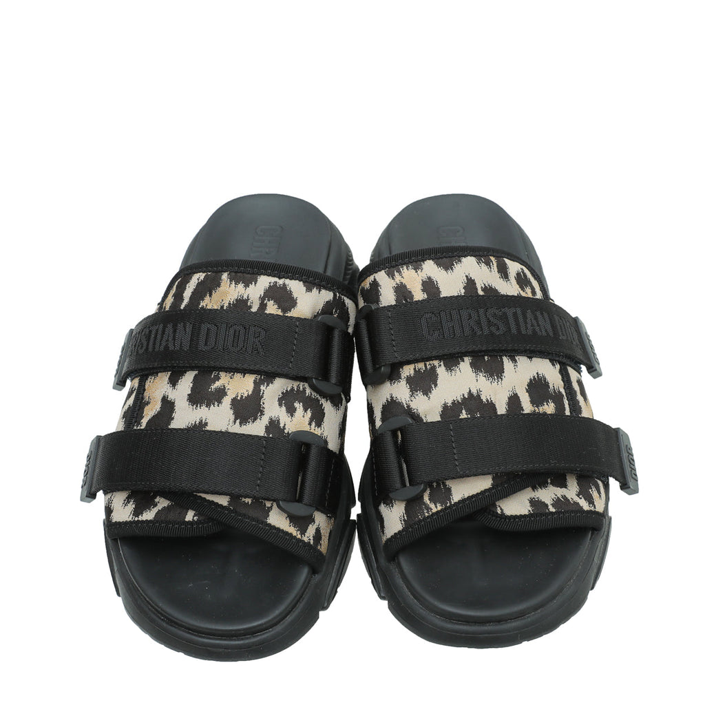 Christian Dior Bicolor D-Wander Leopard Slide Technical Fabric Sandal 39