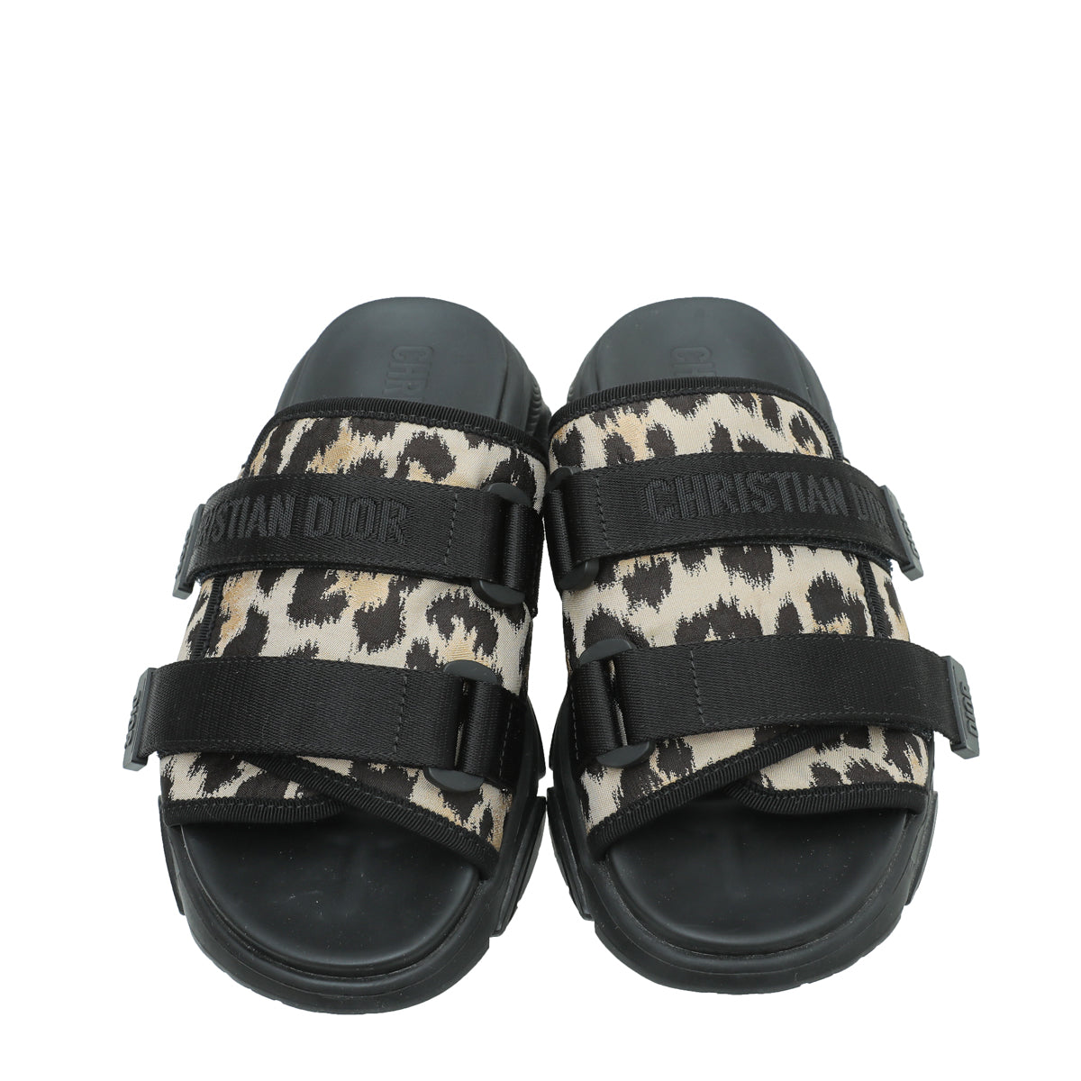 Christian Dior Bicolor D-Wander Leopard Slide Technical Fabric Sandal 39