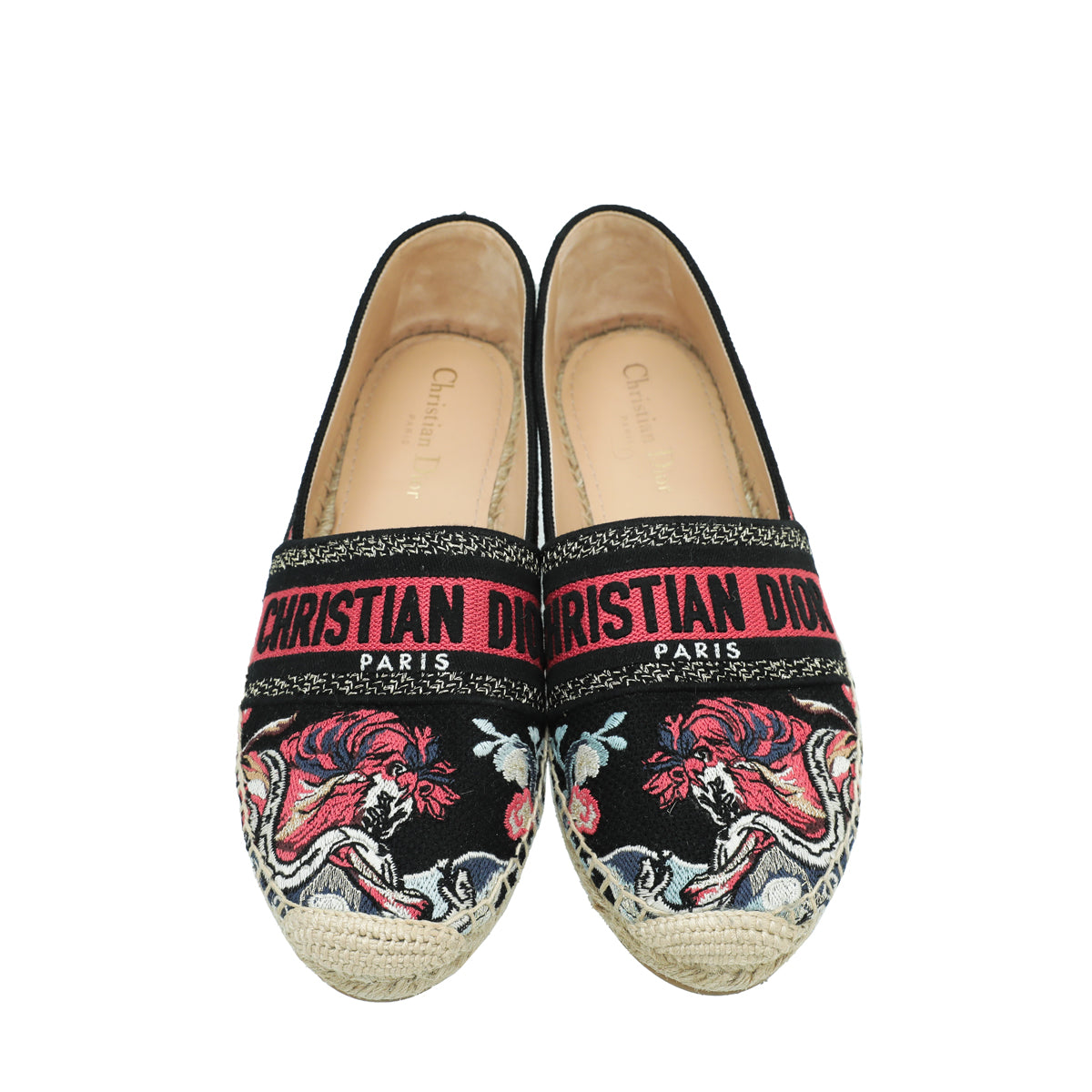 Christian Dior Black Multicolor Mille Fleurs Embroidered Granville Espadrille 39