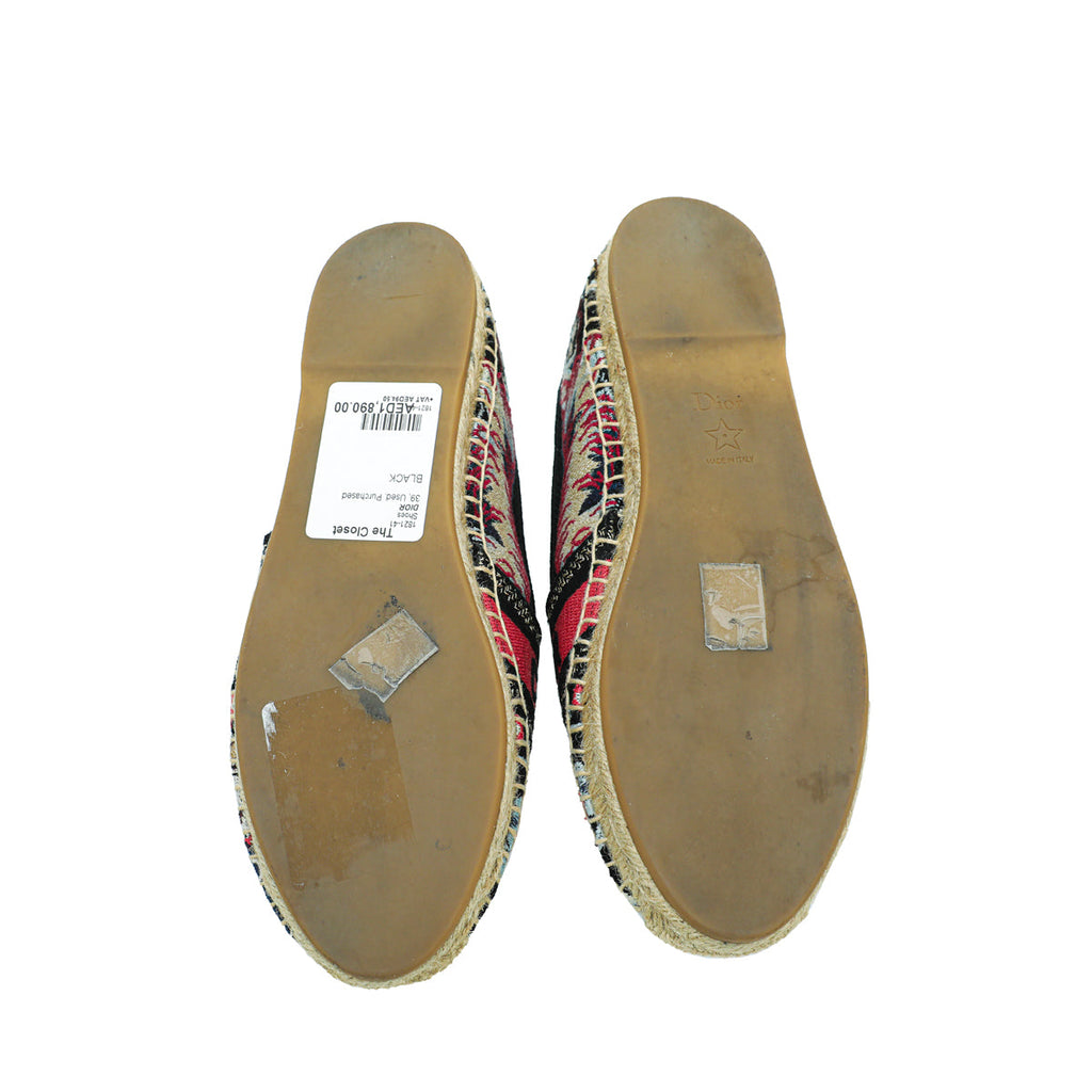 Christian Dior Black Multicolor Mille Fleurs Embroidered Granville Espadrille 39