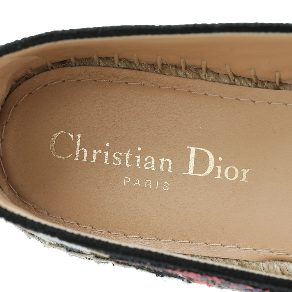 Christian Dior Black Multicolor Mille Fleurs Embroidered Granville Espadrille 39