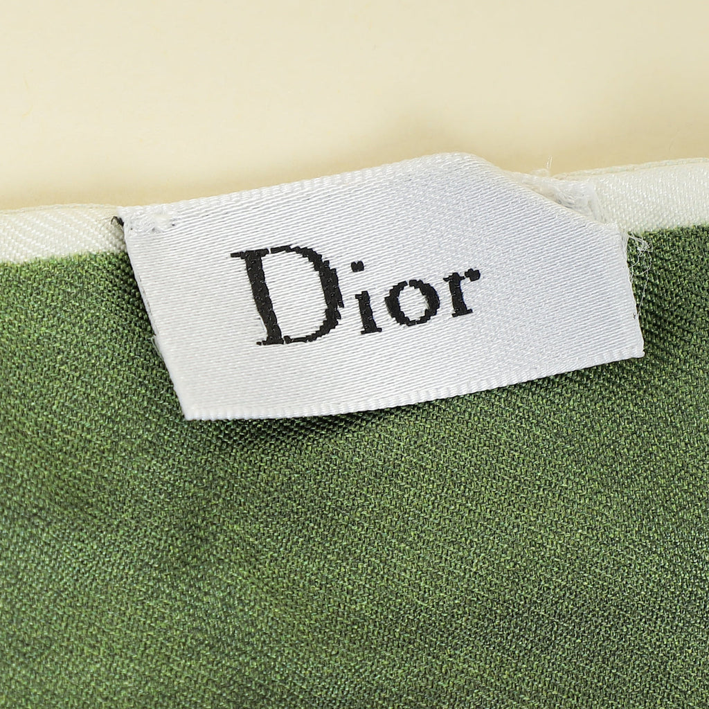 Christian Dior Olive Multicolor Plumes Letter Silk Twilly