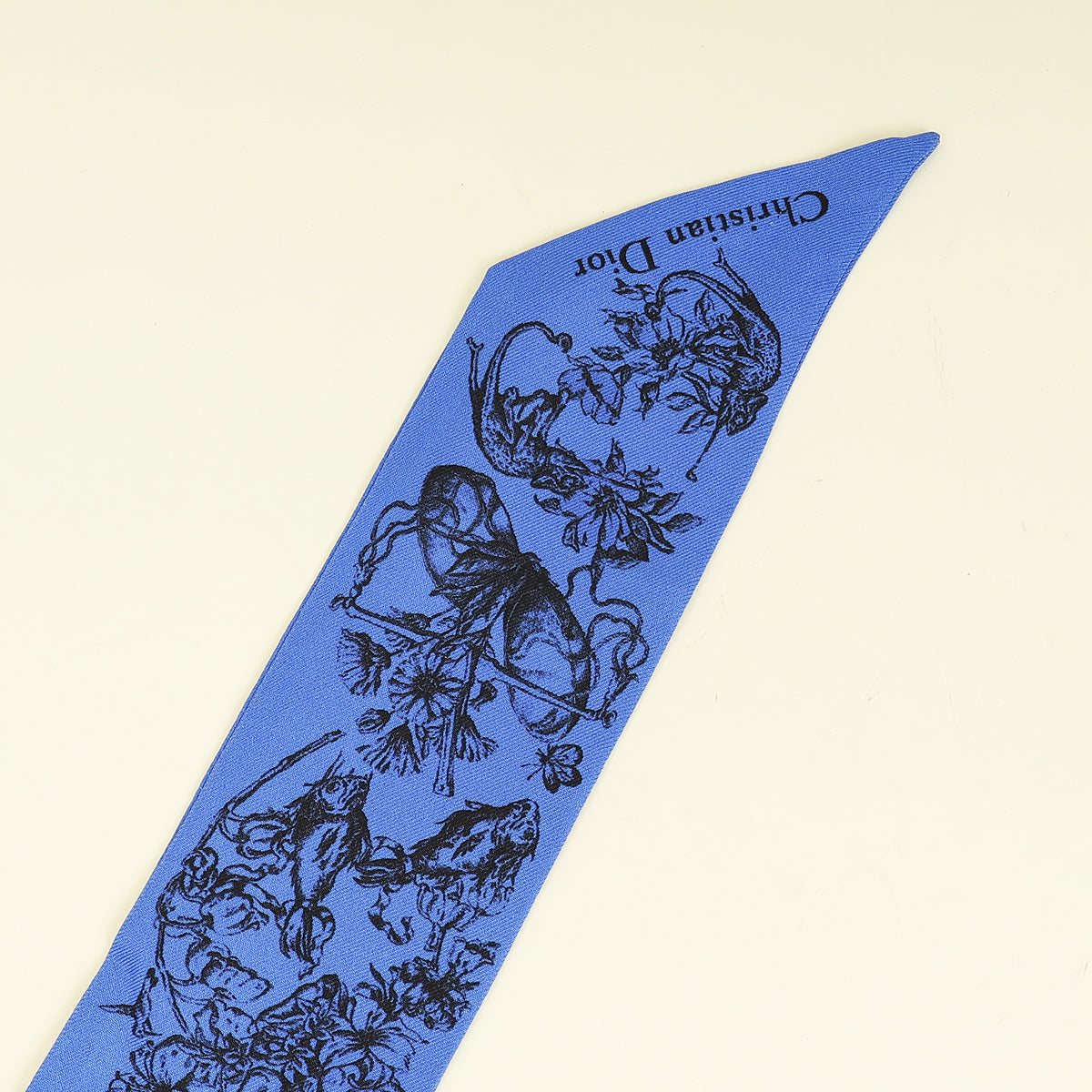 Christian Dior Blue Multicolor Toile De Jouy Silk Twilly