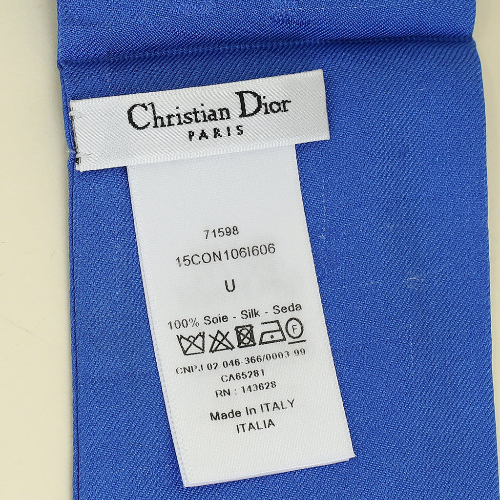 Christian Dior Blue Multicolor Toile De Jouy Silk Twilly