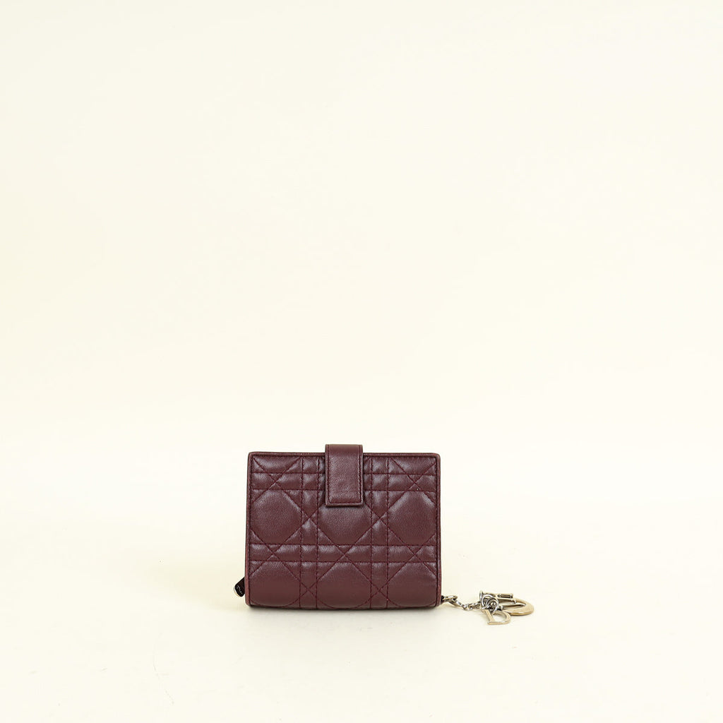 Christian Dior Burgundy Lady Dior Cannage Compact Eden Wallet