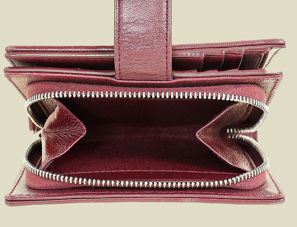 Christian Dior Burgundy Lady Dior Cannage Compact Eden Wallet