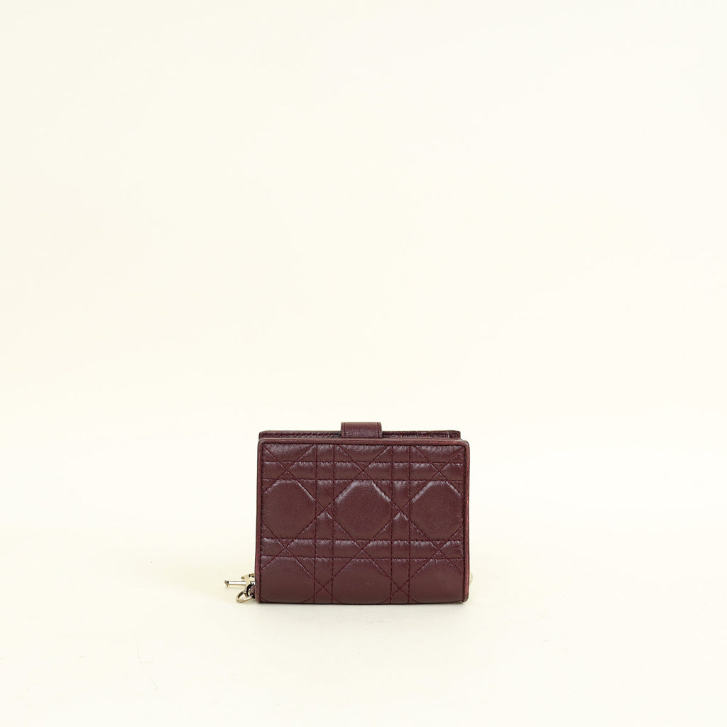Christian Dior Burgundy Lady Dior Cannage Compact Eden Wallet