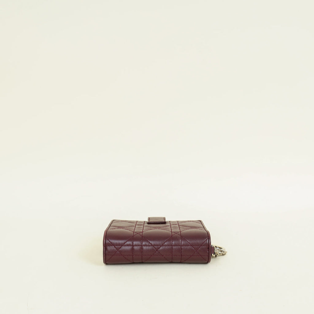 Christian Dior Burgundy Lady Dior Cannage Compact Eden Wallet