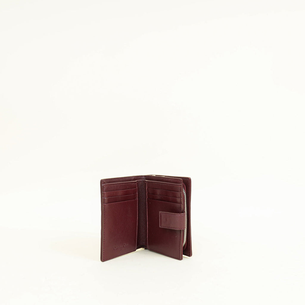 Christian Dior Burgundy Lady Dior Cannage Compact Eden Wallet