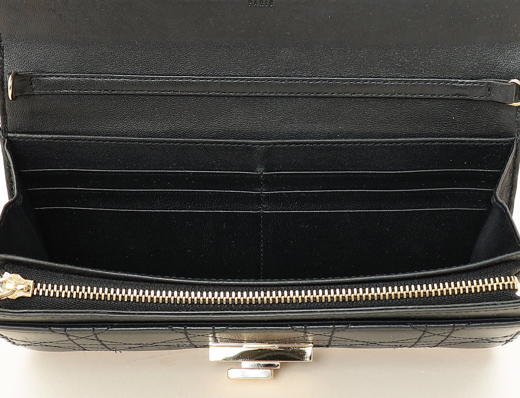 Christian Dior Black Cannage Diorling Chain Wallet