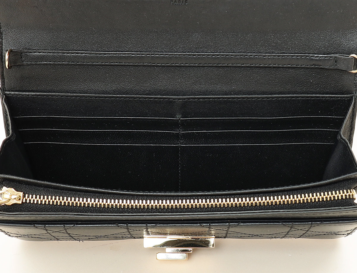 Christian Dior Black Cannage Diorling Chain Wallet