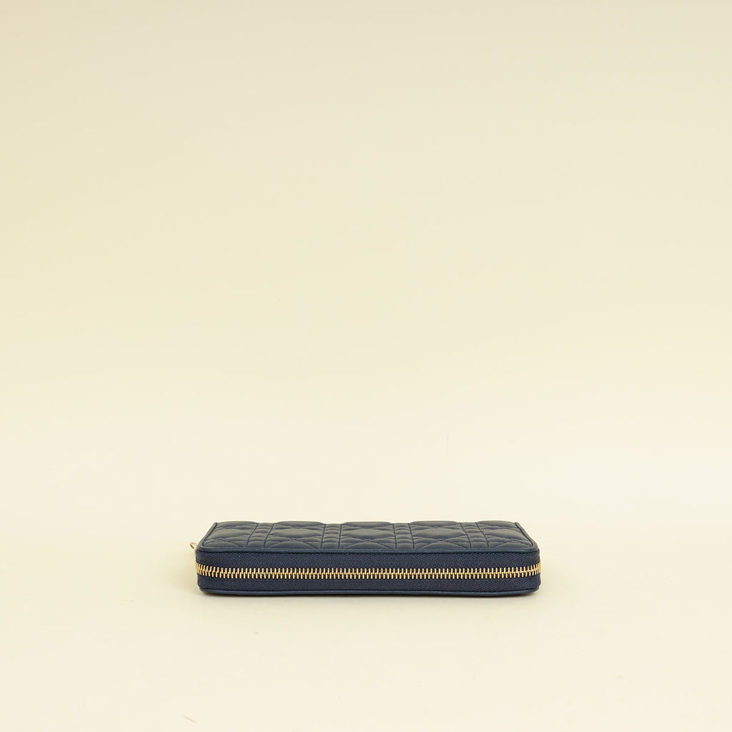 Christian Dior Blue Lady Dior Cannage Voyageur Wallet