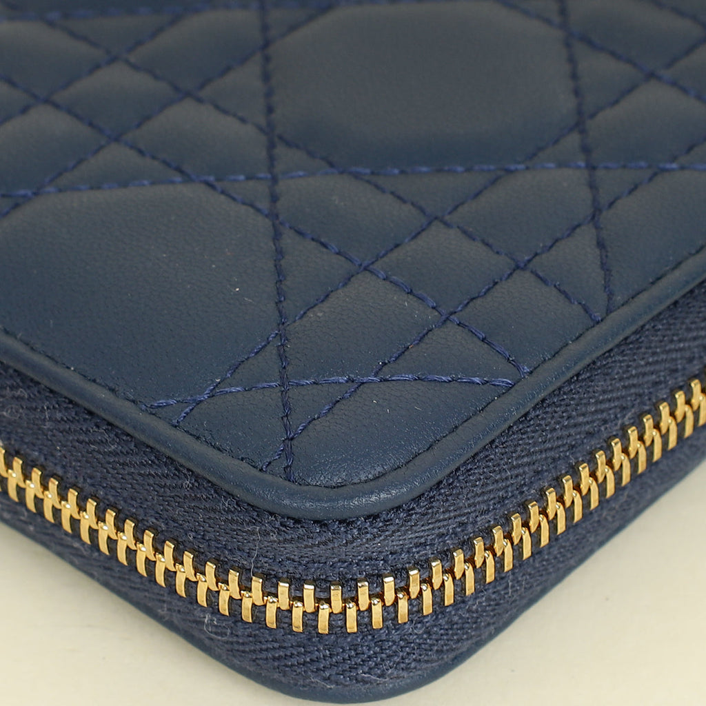 Christian Dior Blue Lady Dior Cannage Voyageur Wallet