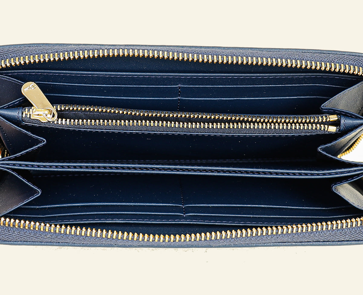 Christian Dior Blue Lady Dior Cannage Voyageur Wallet