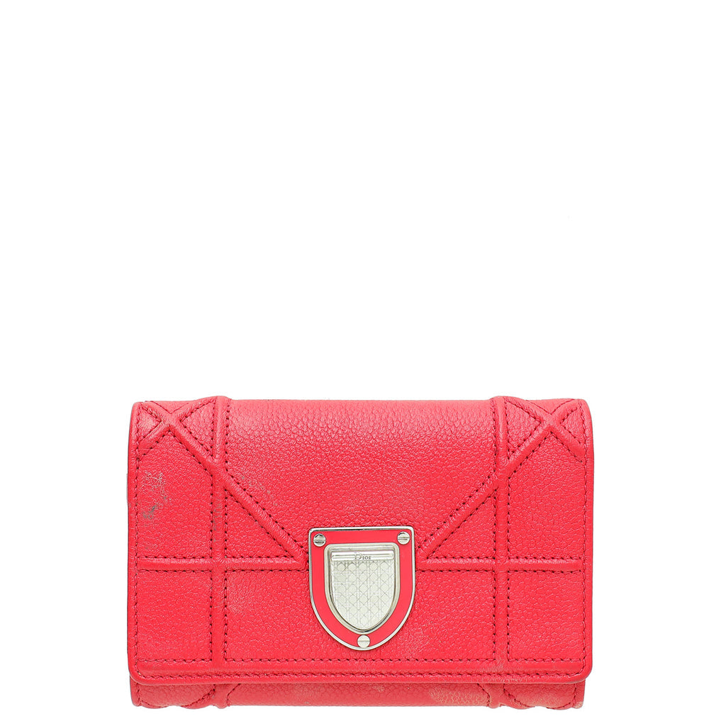 Christian Dior Red Diorama Trifold Wallet