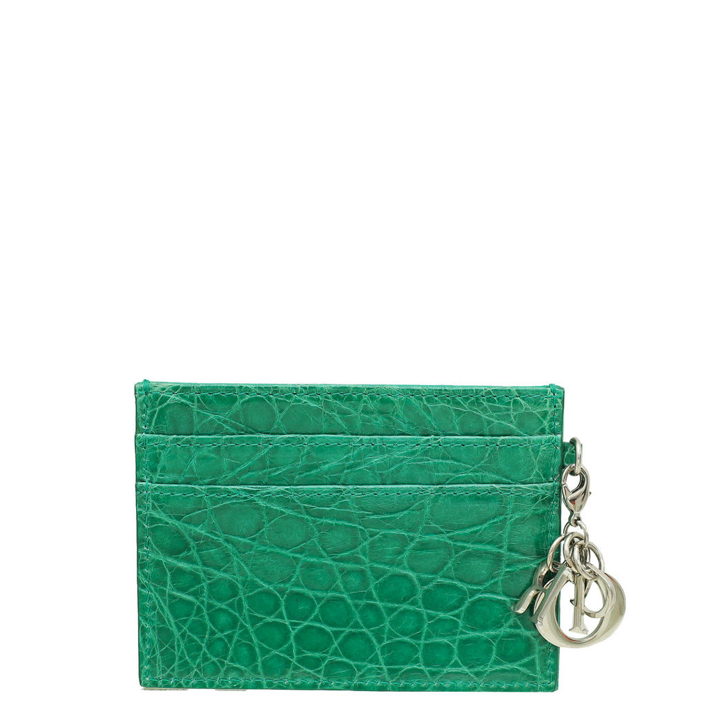 Christian Dior Green Crocodile Embossed Lady Dior Card Holder
