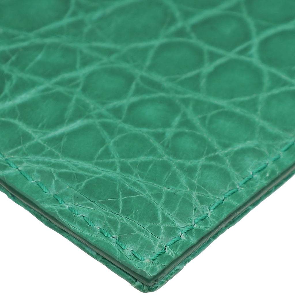 Christian Dior Green Crocodile Embossed Lady Dior Card Holder
