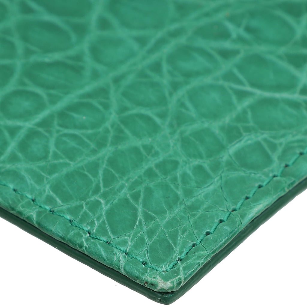 Christian Dior Green Crocodile Embossed Lady Dior Card Holder
