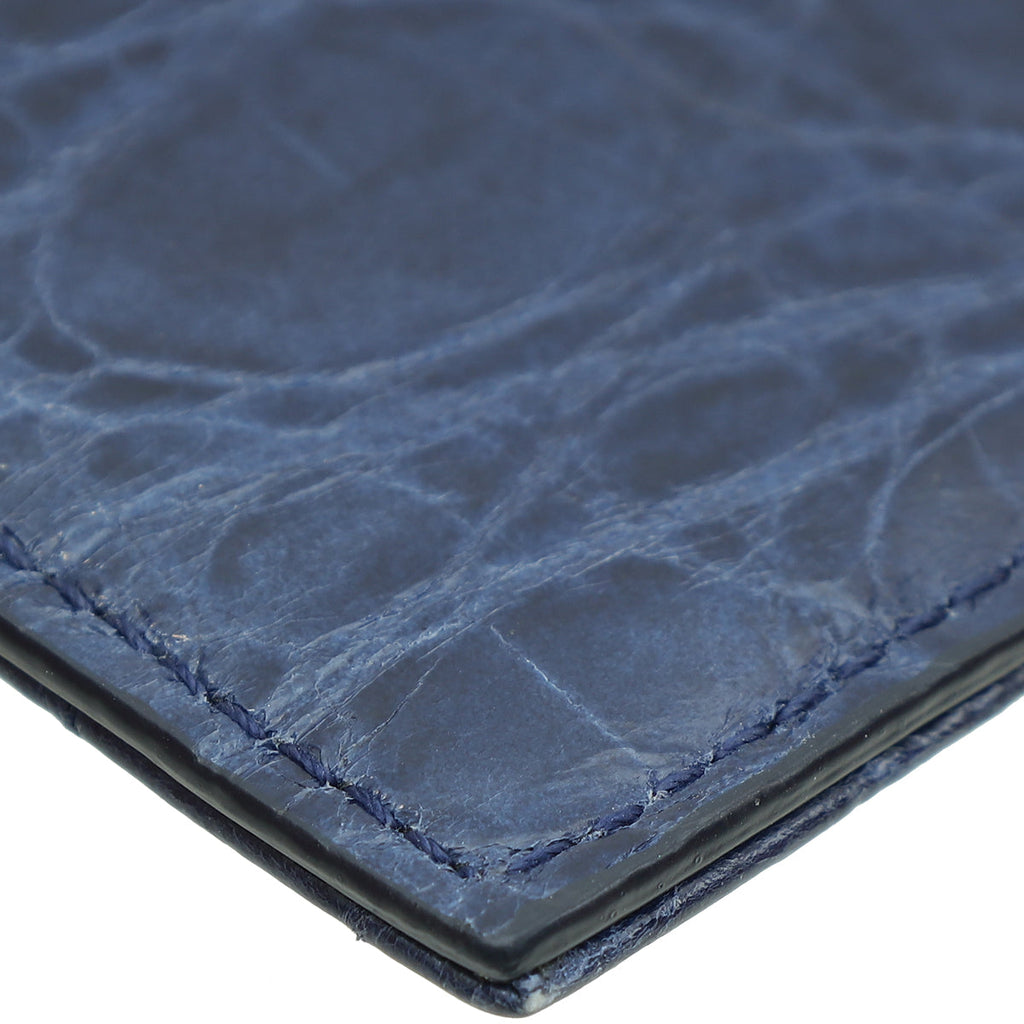Christian Dior Navy Blue Crocodile Embossed Lady Dior Card Holder