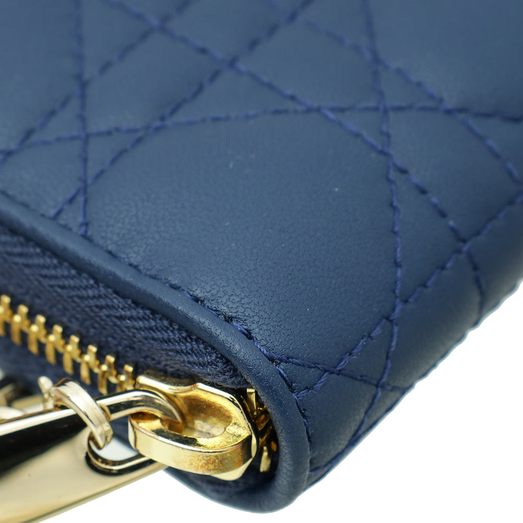 Christian Dior Navy Blue Voyageur Cannage Wallet