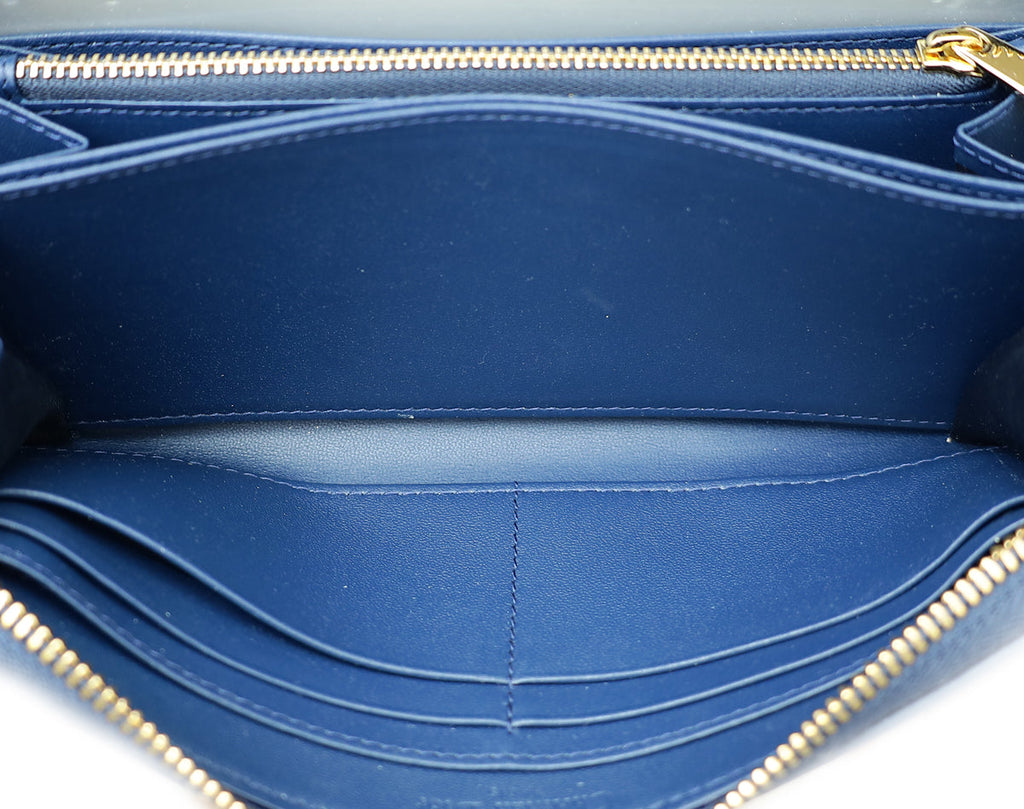 Christian Dior Navy Blue Voyageur Cannage Wallet