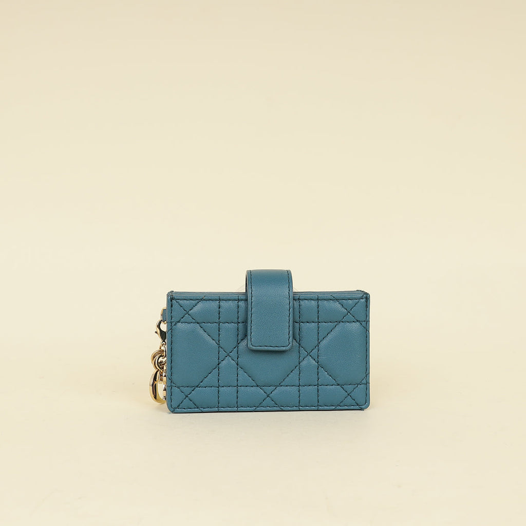 Christian Dior Teal Blue Lady Dior 5-Gusset Card Holder